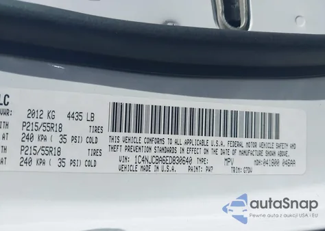 2014 Jeep Compass Altitude из США, поврежденный, VIN 1C4NJCBA6ED830640